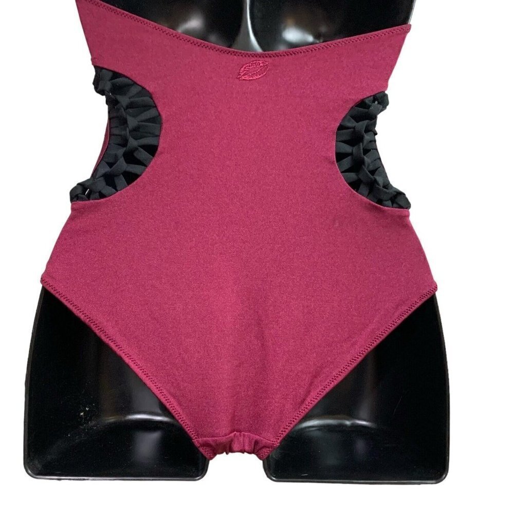 California Kisses Dancewear Girl's Size XL Leotard Side Cut-Out Braided Burgundy - Picture 5 of 7